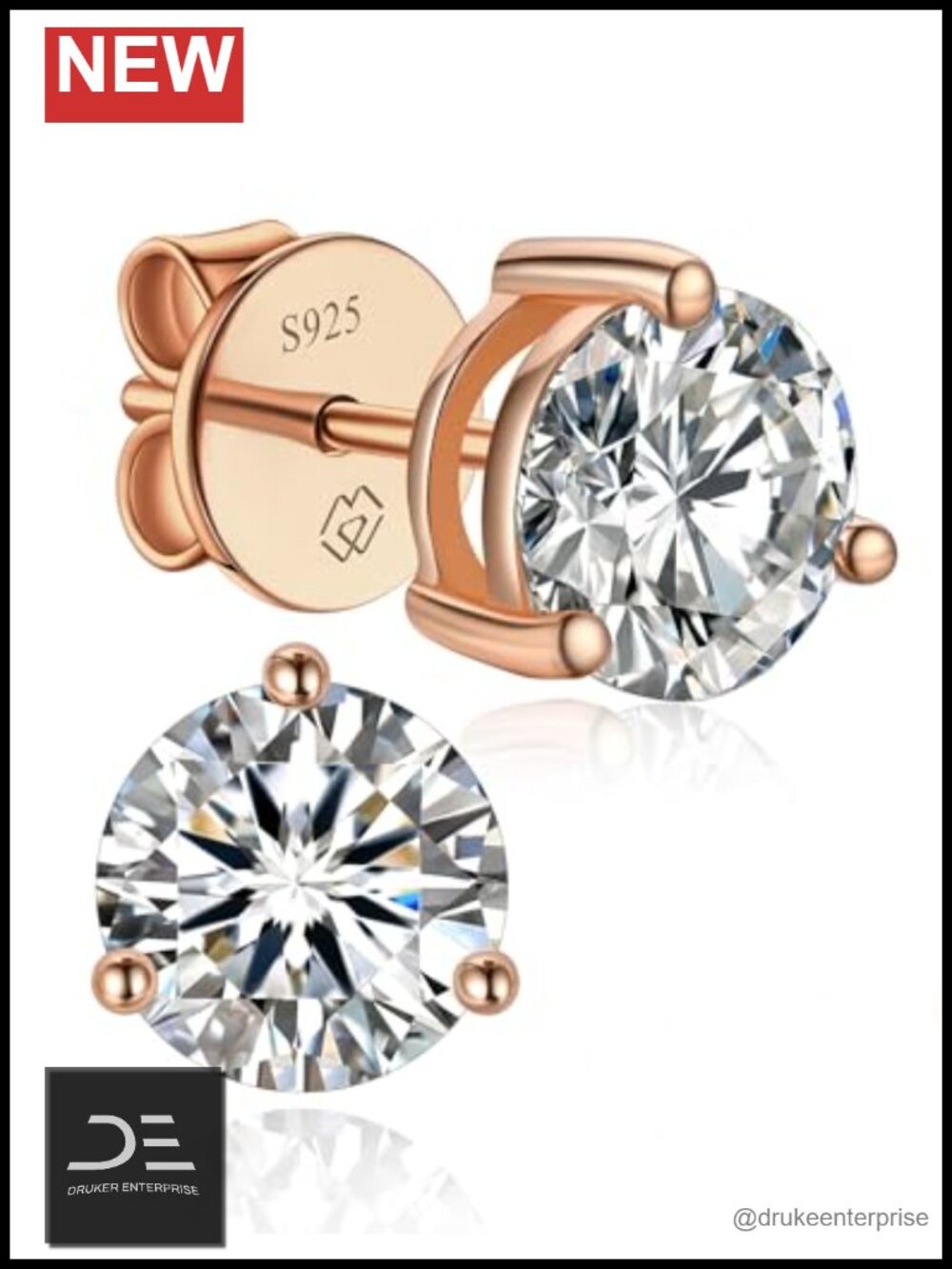 14K Gold Plated Moissanite Stud Earrings, 925 Sterling Silver, 1 Carat TW